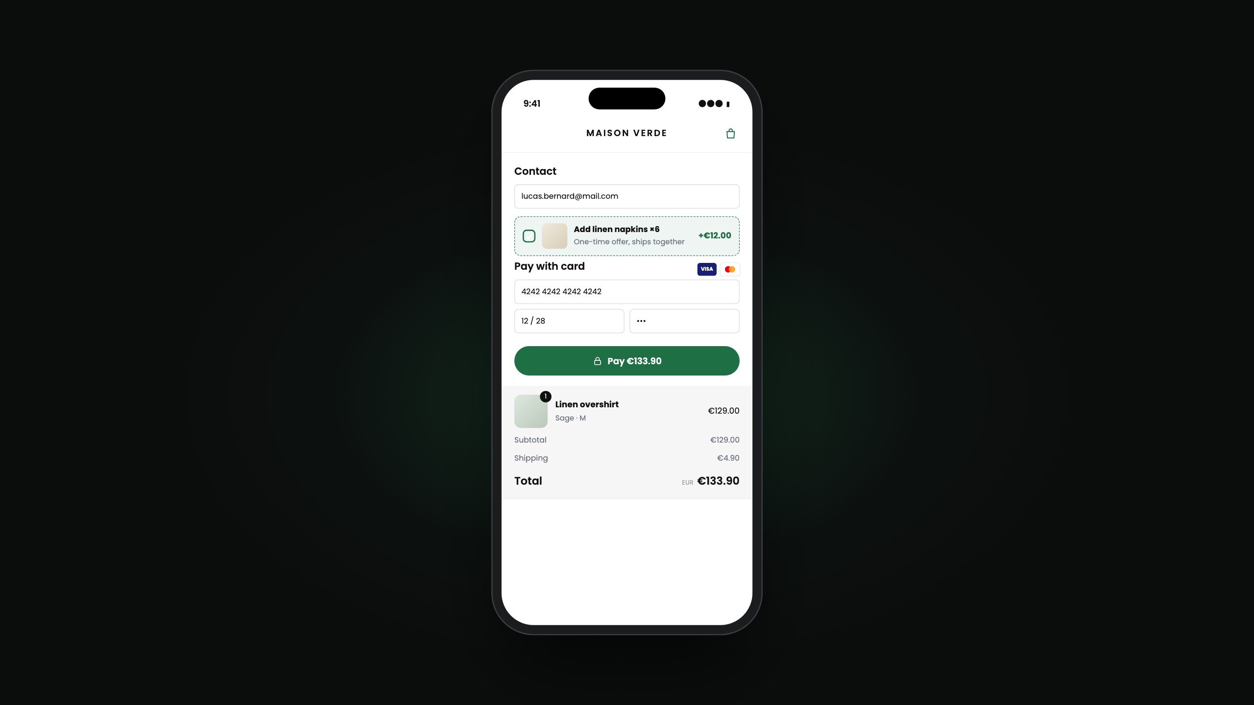 A checkout page on a phone, built with ScaleLane Checkout Studio